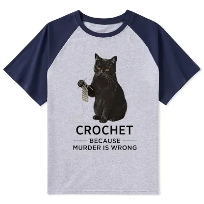 Tokyo-Tiger Cat Crocheting To Avoid Trouble Raglan T-shirt