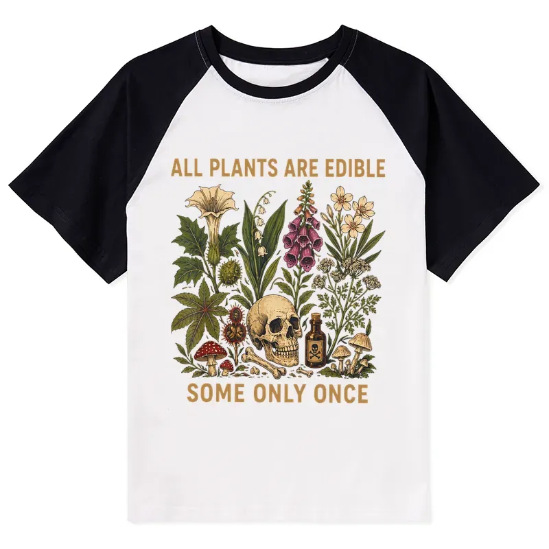 Tokyo-Tiger Edible Plants Some Only Once Joke Raglan T-shirt