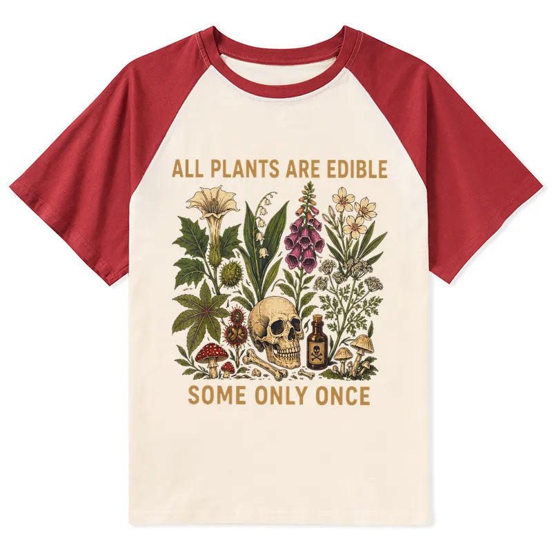 Tokyo-Tiger Edible Plants Some Only Once Joke Raglan T-shirt