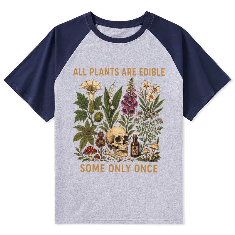 Tokyo-Tiger Edible Plants Some Only Once Joke Raglan T-shirt Sale