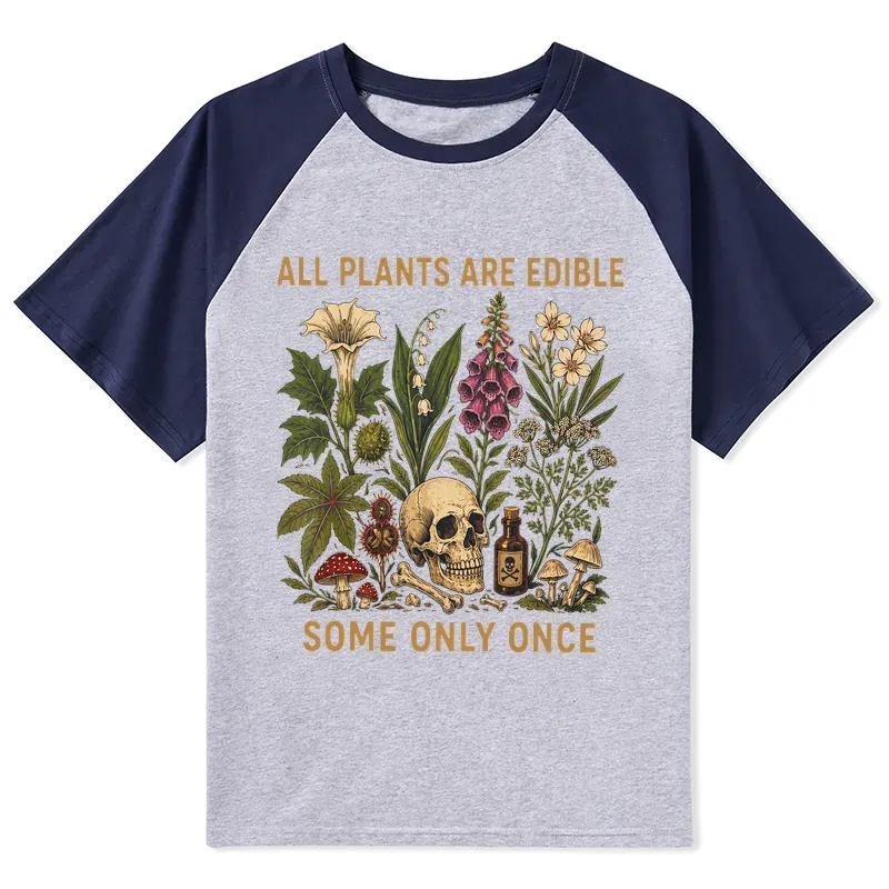 Tokyo-Tiger Edible Plants Some Only Once Joke Raglan T-shirt