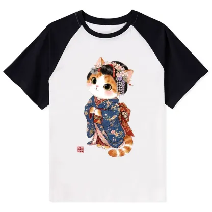 Tokyo-Tiger Cat Dressed As A Geisha Funny Raglan T-shirt