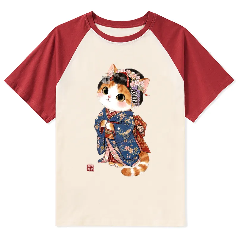 Tokyo-Tiger Cat Dressed As A Geisha Funny Raglan T-shirt