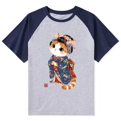 Tokyo-Tiger Cat Dressed As A Geisha Funny Raglan T-shirt