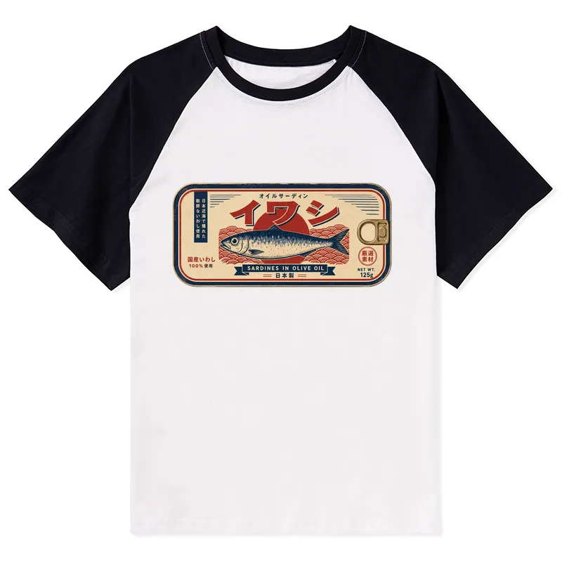Tokyo-Tiger Vintage Japanese Sardine Can Art Raglan T-shirt