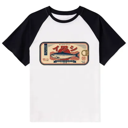 Tokyo-Tiger Vintage Japanese Sardine Can Art Raglan T-shirt