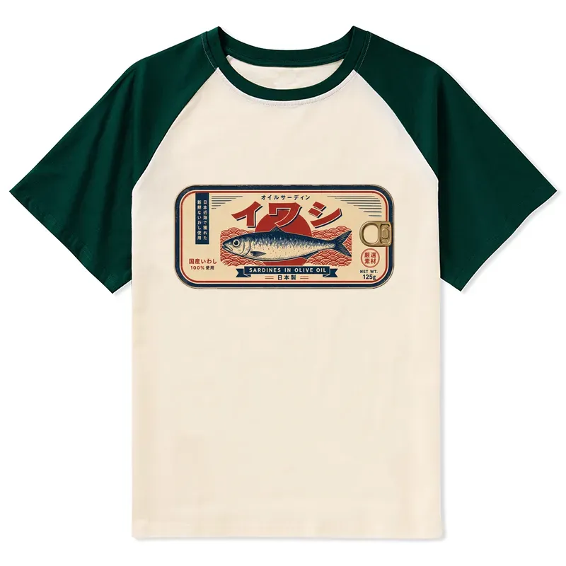 Tokyo-Tiger Vintage Japanese Sardine Can Art Raglan T-shirt