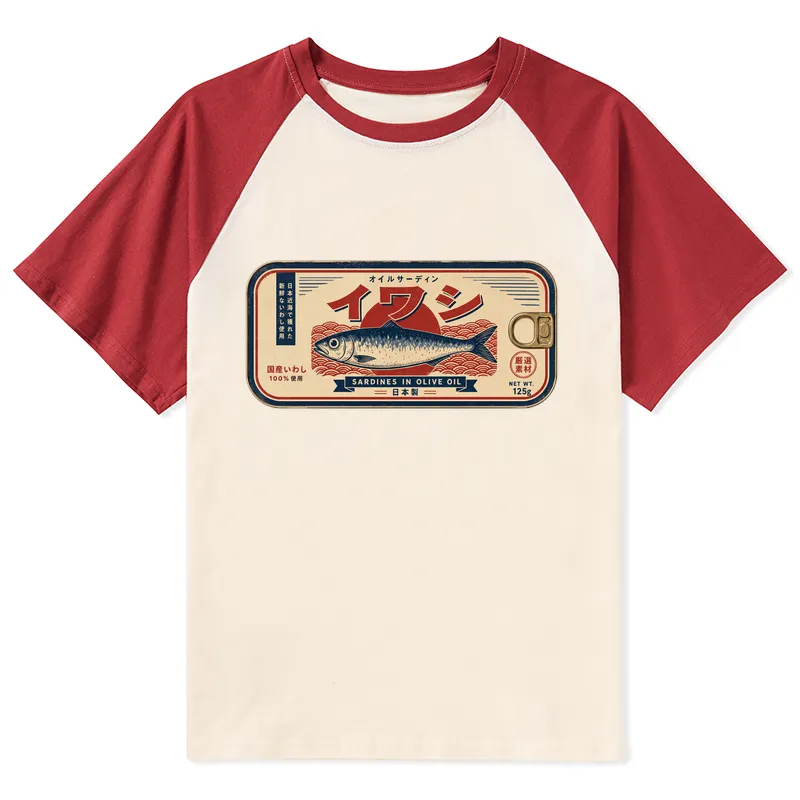Tokyo-Tiger Vintage Japanese Sardine Can Art Raglan T-shirt