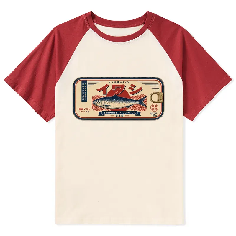 Tokyo-Tiger Vintage Japanese Sardine Can Art Raglan T-shirt Sale