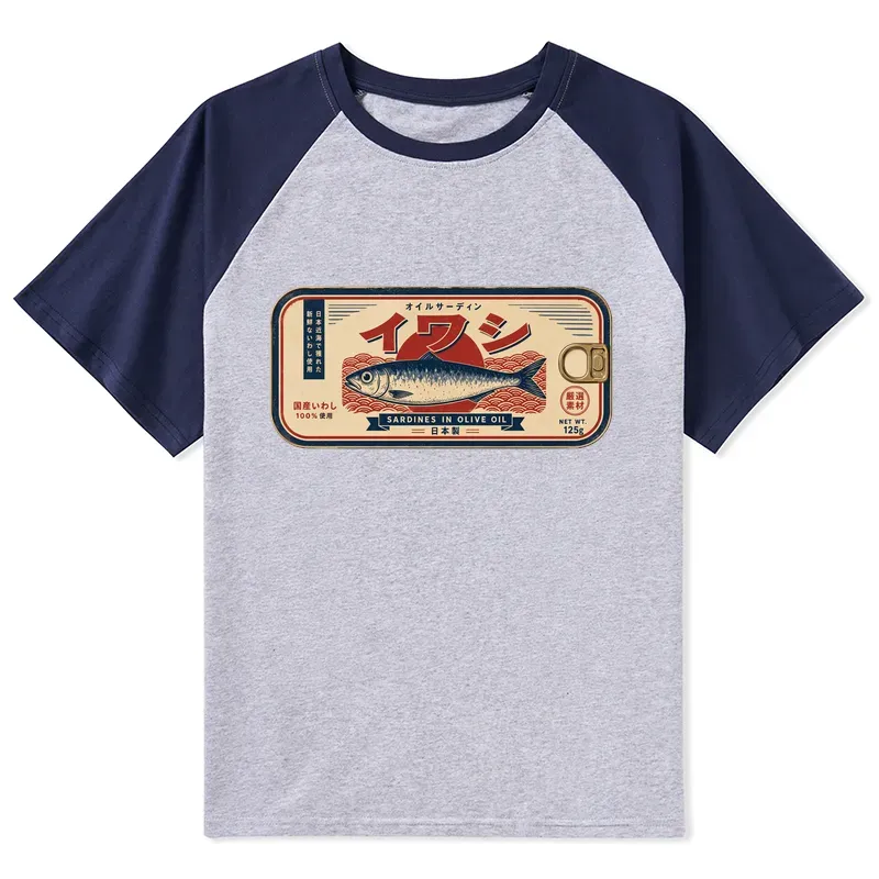 Tokyo-Tiger Vintage Japanese Sardine Can Art Raglan T-shirt