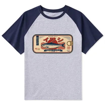 Tokyo-Tiger Vintage Japanese Sardine Can Art Raglan T-shirt