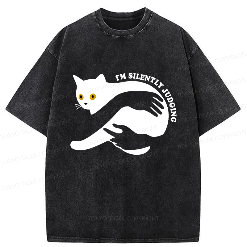 Tokyo-Tiger Black Cat In Arms Judging You Washed T-Shirt