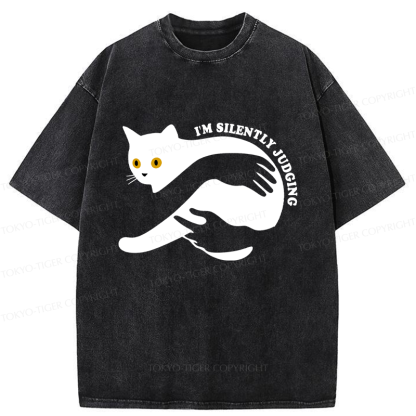 Tokyo-Tiger Black Cat In Arms Judging You Washed T-Shirt