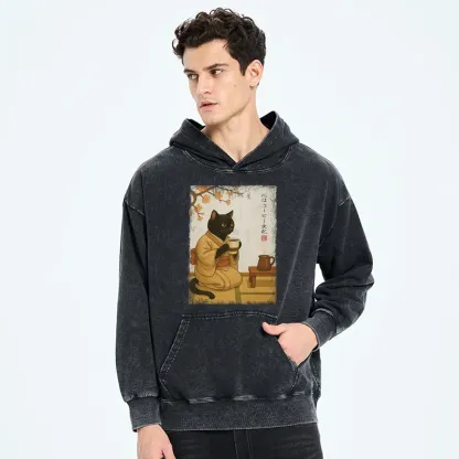 Tokyo-Tiger Cat Heart Full Of Coffee Washed Hoodie