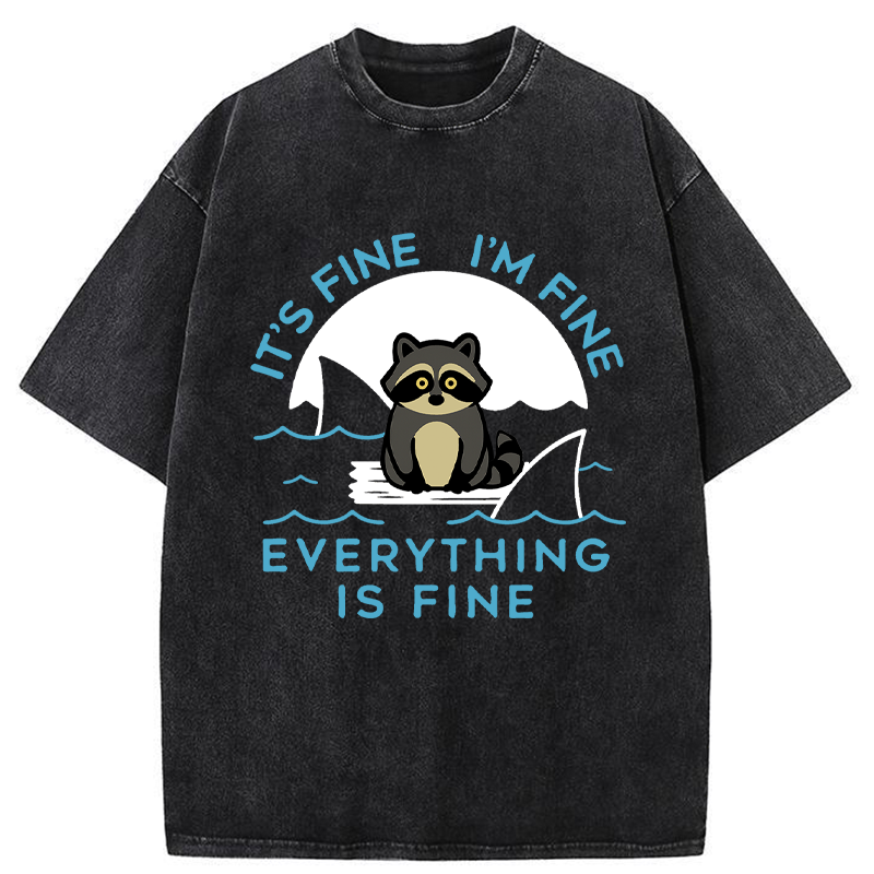 Tokyo-Tiger Raccoons In Danger Funny Washed T-Shirt