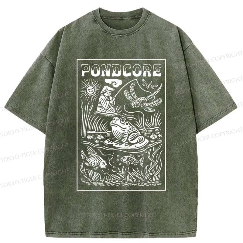 Tokyo-Tiger Pondcore Fishing Woodblock Washed T-Shirt