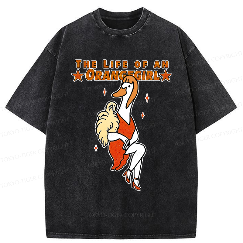 Tokyo-Tiger Funny Life of an Orangegirl Goose Washed T-Shirt