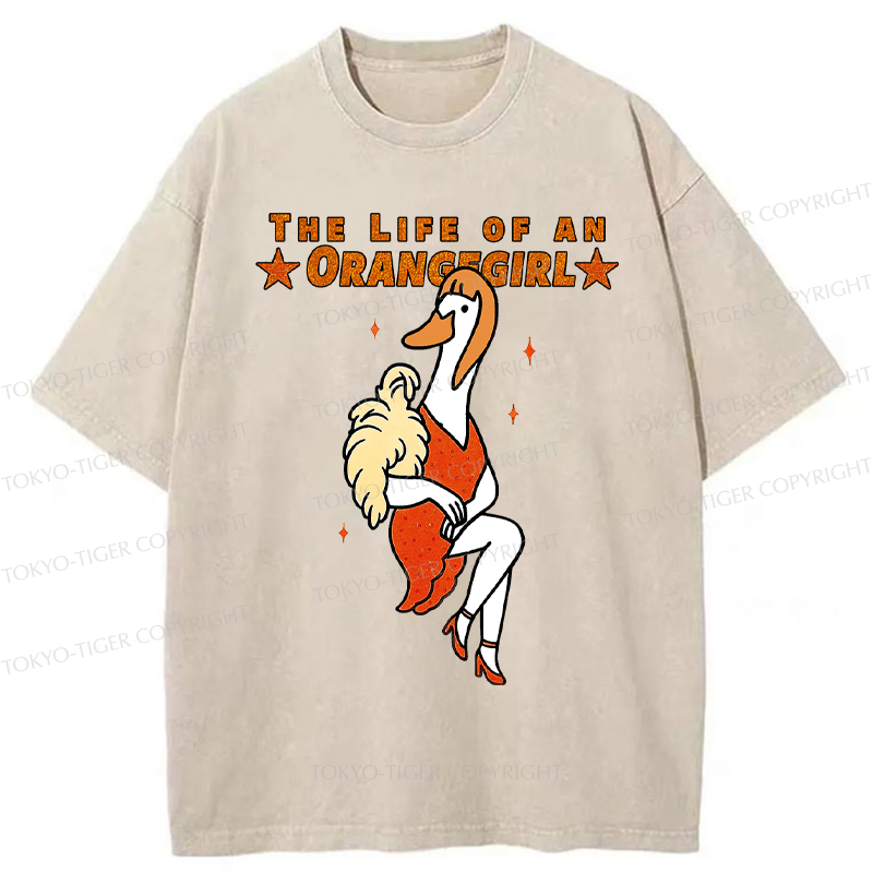 Tokyo-Tiger Funny Life of an Orangegirl Goose Washed T-Shirt