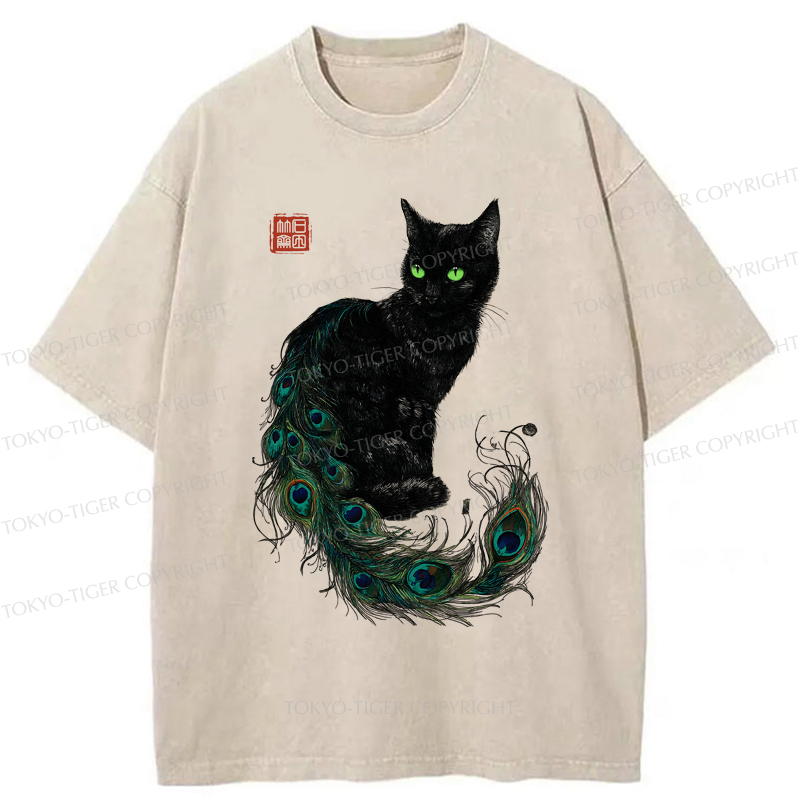 Tokyo-Tiger The Cat with a Peacock's Grace Washed T-Shirt