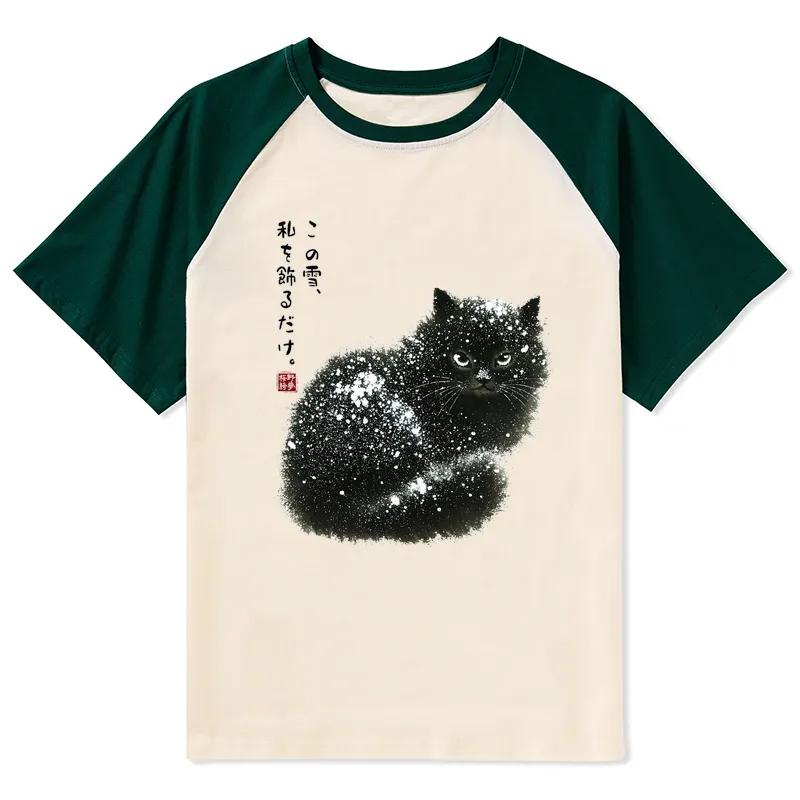 Tokyo-Tiger Black Cat Adorned by Snow Raglan T-shirt