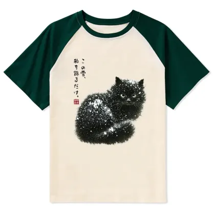Tokyo-Tiger Black Cat Adorned by Snow Raglan T-shirt