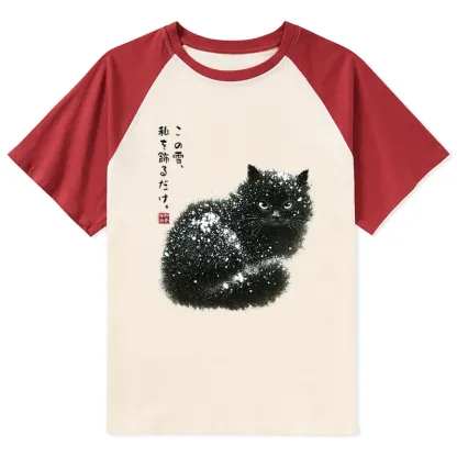 Tokyo-Tiger Black Cat Adorned by Snow Raglan T-shirt