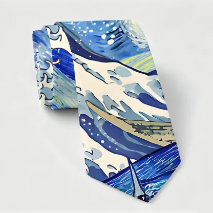 Tokyo-Tiger Waves Under The Starry Night Necktie
