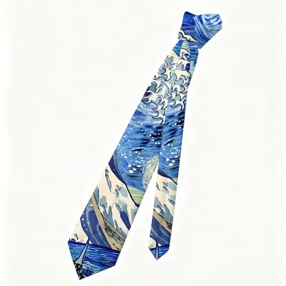 Tokyo-Tiger Waves Under The Starry Night Necktie