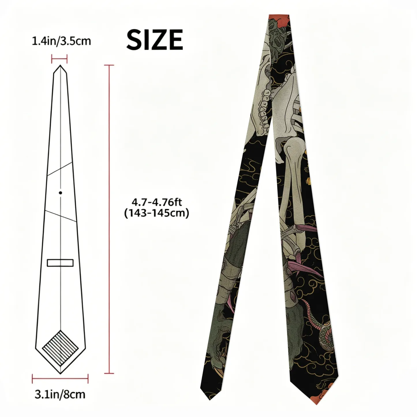 Tokyo-Tiger Japanese Yokai And Skeletons Necktie