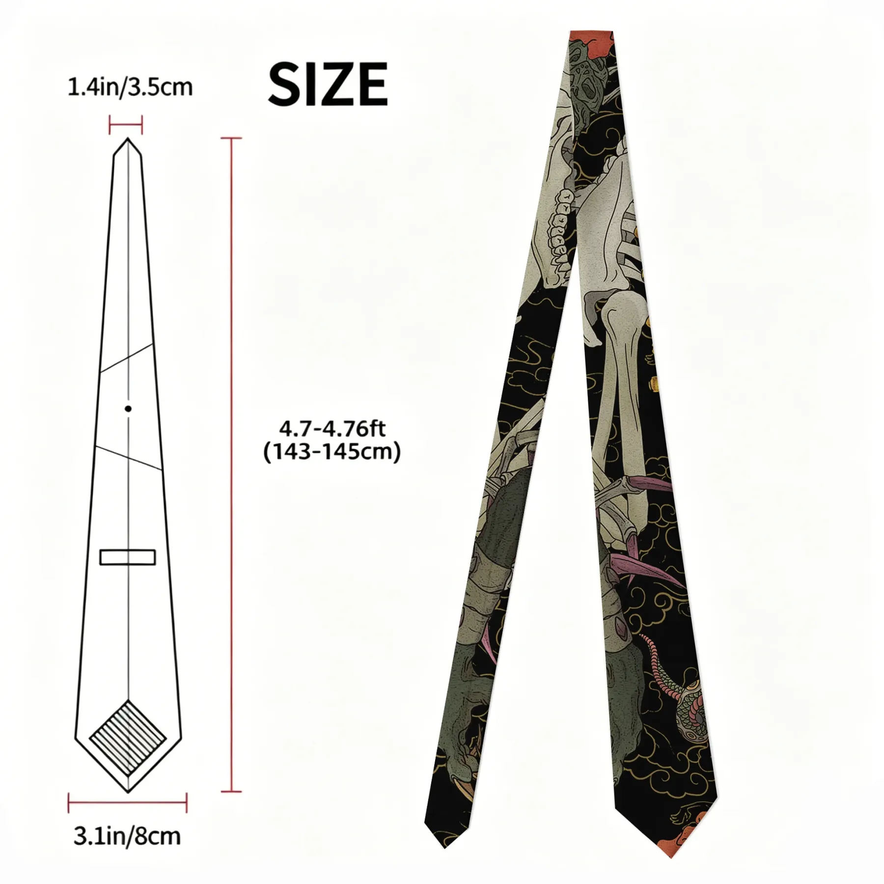 Tokyo-Tiger Japanese Yokai And Skeletons Necktie