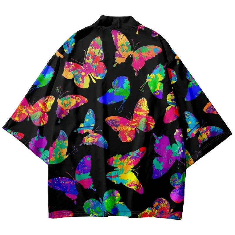 Tokyo-Tiger Strong Rainbow Butterfly Japanese Kimono Cardigan