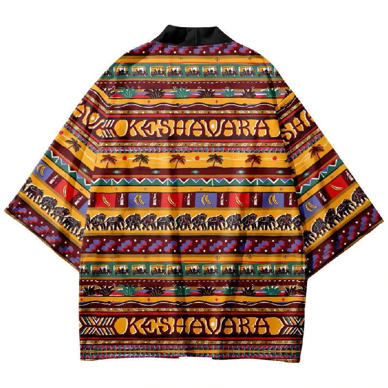 Tokyo-Tiger Elephants and Plants Kimono Cardigan