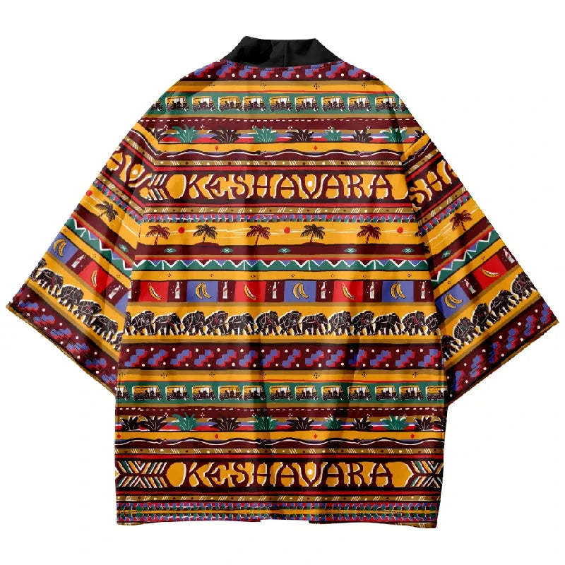 Tokyo-Tiger Elephants and Plants Kimono Cardigan