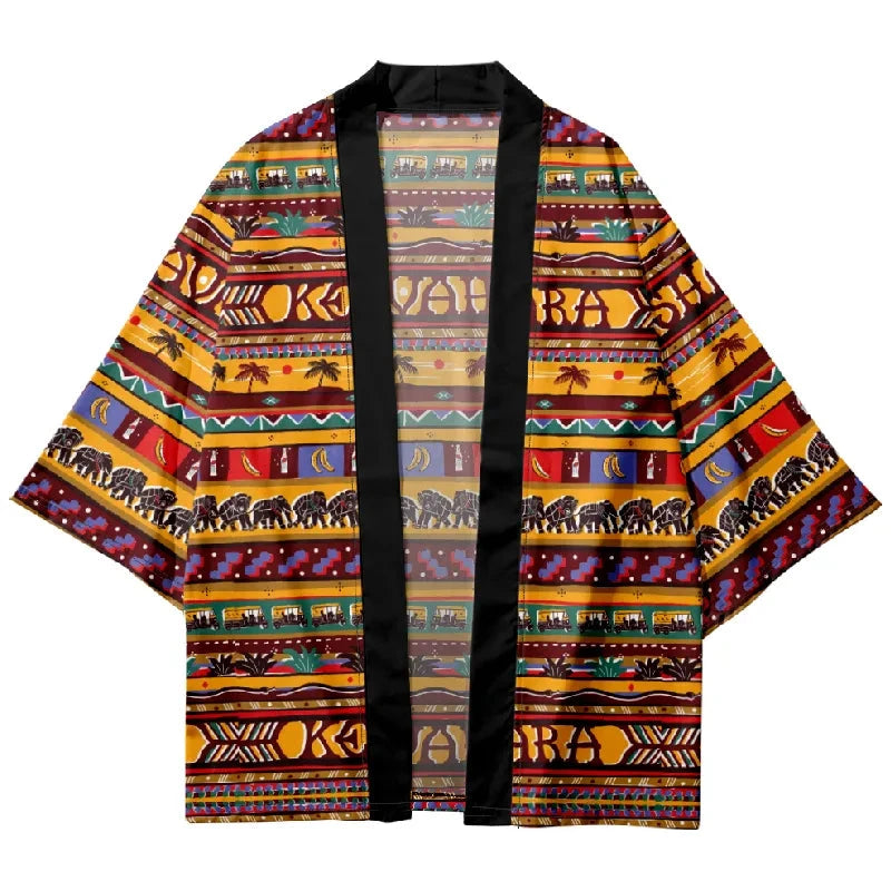Tokyo-Tiger Elephants and Plants Kimono Cardigan