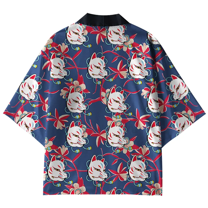 Tokyo-Tiger Japanese Fox Mask Kimono Cardigan