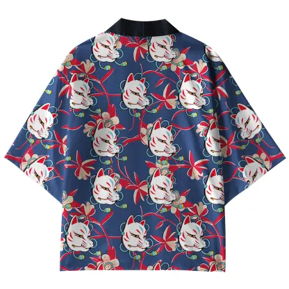 Tokyo-Tiger Japanese Fox Mask Kimono Cardigan