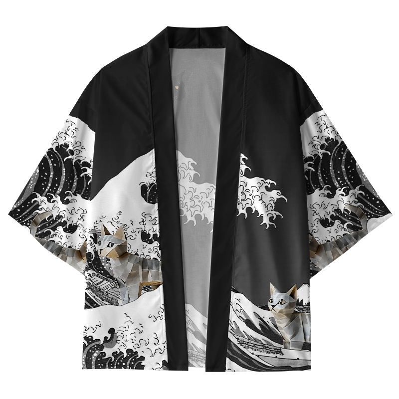 Tokyo-Tiger The Great Wave Off Cat Kimono Cardigan