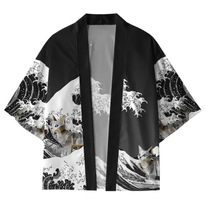 Tokyo-Tiger The Great Wave Off Cat Kimono Cardigan
