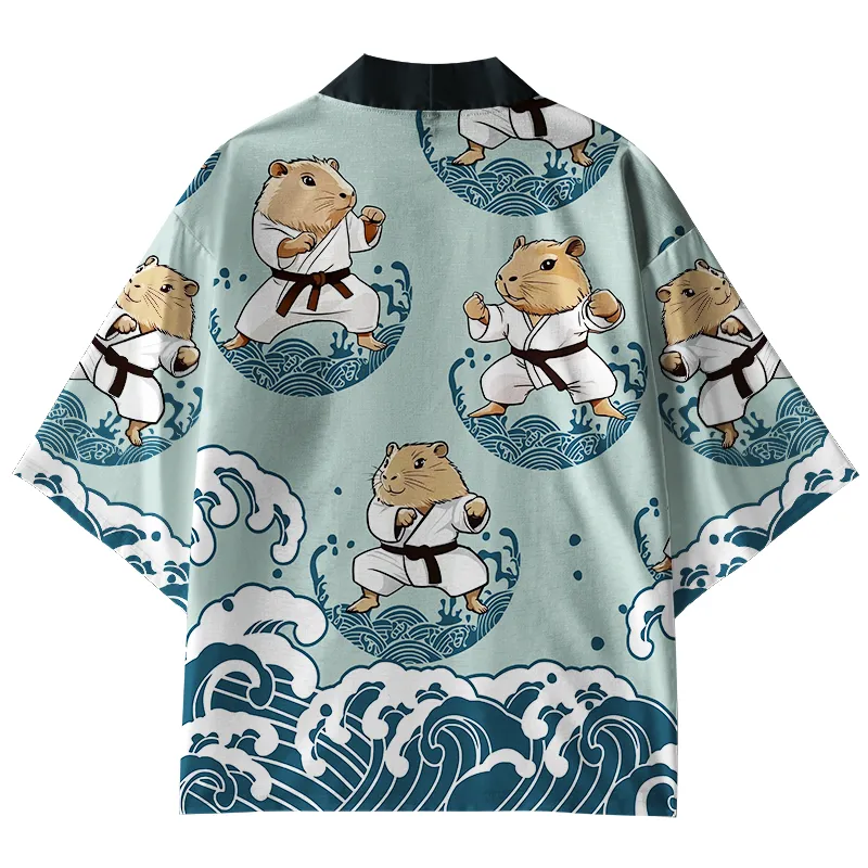 Tokyo-Tiger Cute Capybara Taekwondo Kimono Cardigan