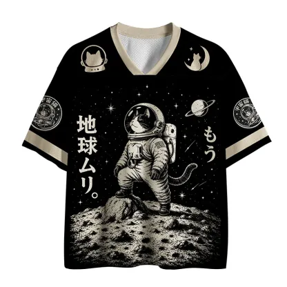 Tokyo-Tiger Cool Space Cat Kanji Mesh Jersey