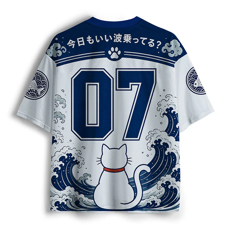 Tokyo-Tiger Cat And Fish Leaping Out Of The Water Mesh Jersey