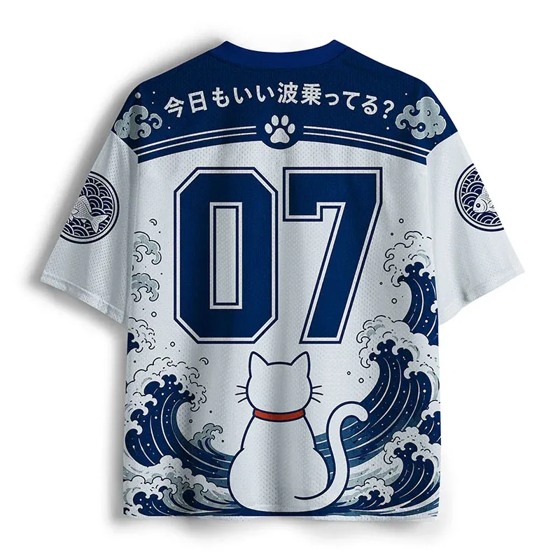 Tokyo-Tiger Cat And Fish Leaping Out Of The Water Mesh Jersey