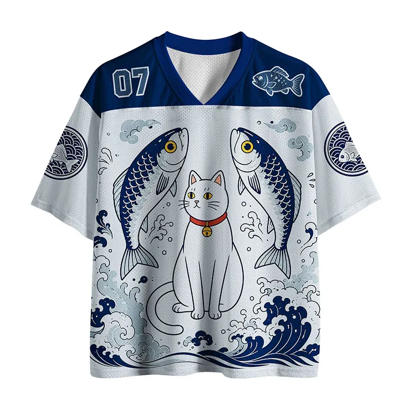 Tokyo-Tiger Cat And Fish Leaping Out Of The Water Mesh Jersey Sale