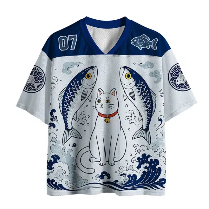 Tokyo-Tiger Cat And Fish Leaping Out Of The Water Mesh Jersey