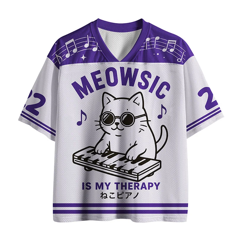 Tokyo-Tiger Cat Playing Music Mesh Jersey