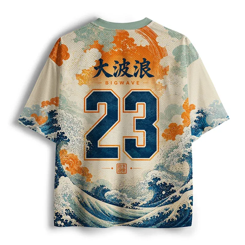 Tokyo-Tiger Cat Surfing Ukiyo-e Mesh Jersey