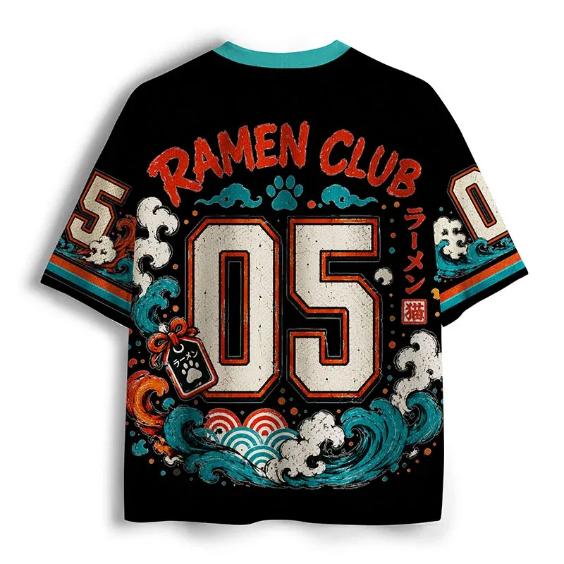 Tokyo-Tiger Black Cat Eats Ramen In Big Bites Mesh Jersey