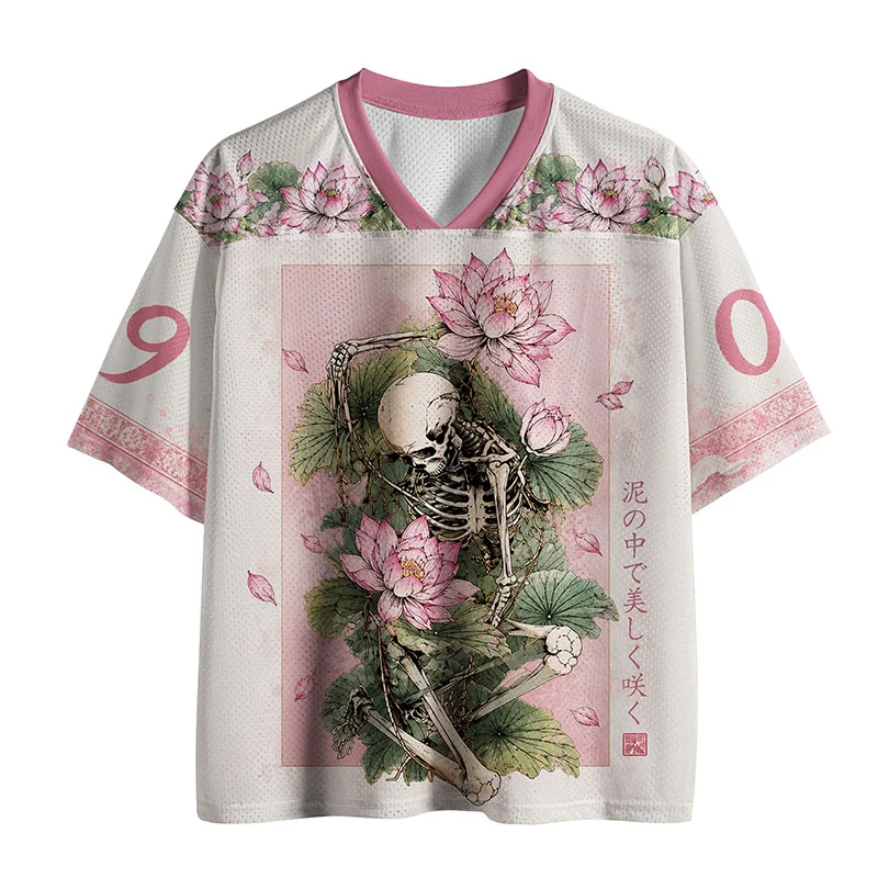 Tokyo-Tiger Skull And Lotus Turned Into Mud Mesh Jersey