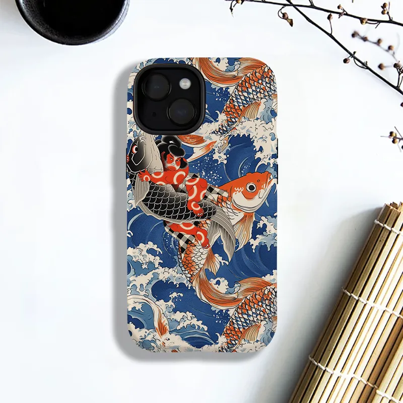 Tokyo-Tiger Sumo Wrestler Holding A Koi Phone Case Sale