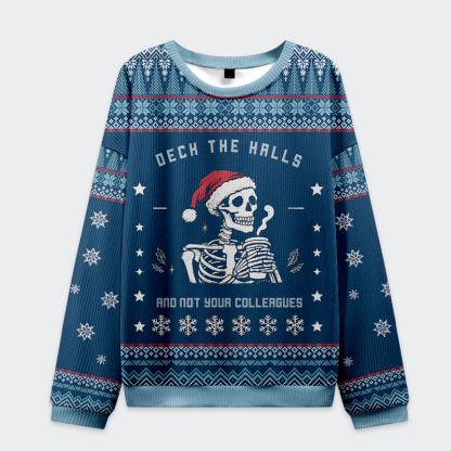 Tokyo-Tiger  Funny Skull：Deck the Halls and Not Your Colleagues Christmas Ugly Sweatshirt